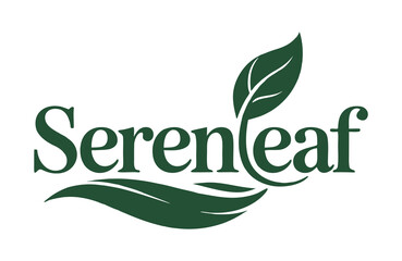 Serene Leaf logo, featuring stylized leaves and text.