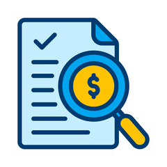 Financial audit document with magnifying glass icon for business analysis report