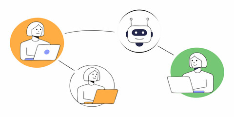 AI Chatbot and User Support Vector Graphic. Online Assistance and Digital Customer Journey, Commercial Use