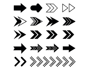 Arrows, Black Arrow Icons, Diverse Set of Black Arrow Icons for Design and UI, set featuring various arrow shapes and play icons, all in solid black, arrow, icon, UI, graphic design, vector, navigatio