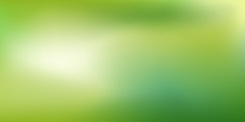 Nature gradient backdrop with bright sunlight. Abstract green blurred background. Ecology concept for your graphic design, banner or poster. Vector