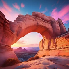 Majestic Red Rock Archway at Sunset Scenic Landscape View with Glowing Sky and Desert Terrain - Perfect for Travel and Nature Concepts