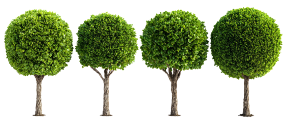 Four trees are shown in a row, all of which are green