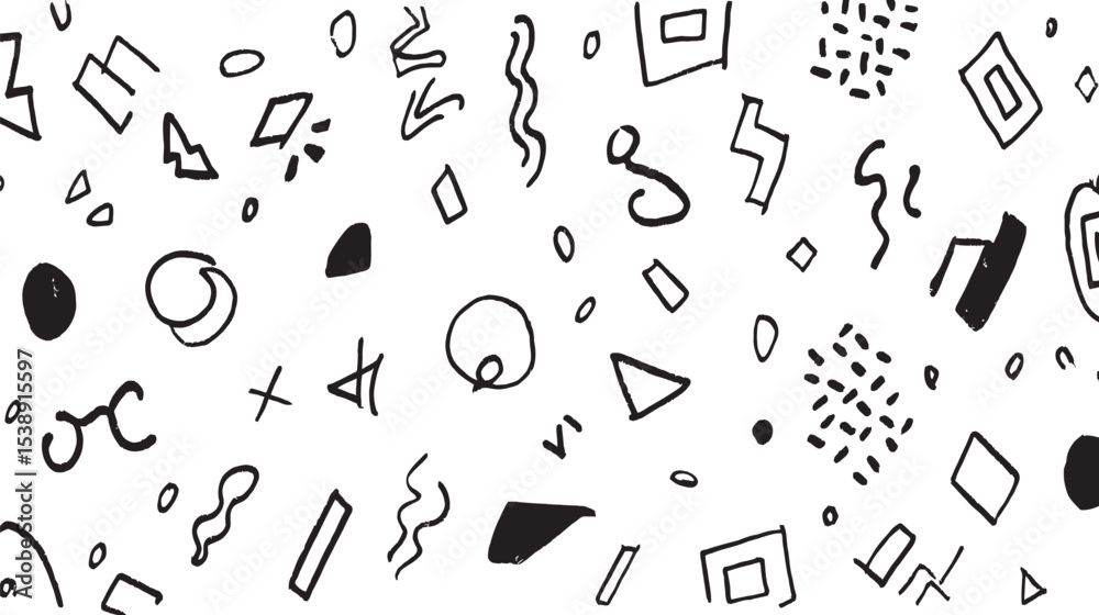 Poster shapes sketch randomly across white pattern design backdrop background