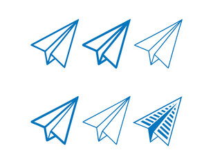 Set of Teal Paper Airplane Icons for Graphic Design, stylized paper airplane icons in teal, set of six simple, green paper airplane icons, isolated on a white background, paper airplane, icon, graphic