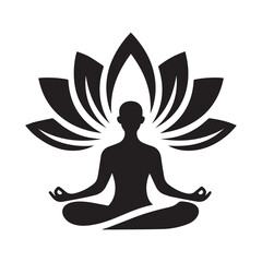 Meditating Silhouette with Lotus Flower Petals in Minimalist Style .