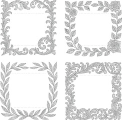 Set of vintage decorative frames with ornate floral borders and retro design elements