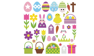 Fototapeta premium A collection of Easter bunny and bird characters