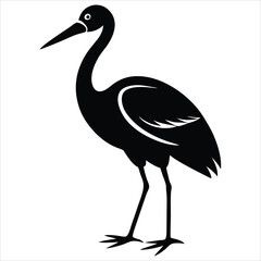 Obraz premium Elegant Heron Bird Silhouette Standing in Shallow Water with Long Legs and Neck, Minimalist Wildlife Vector Perfect for Nature Art, Bird Watching Design, Logo, or Wetland Conservation Themes