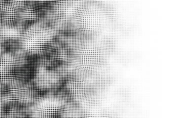 Vector halftone warped wave pattern with black dots. Abstract distortion texture with transition to white.