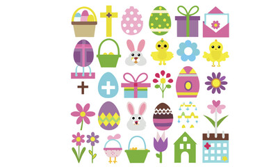 A collection of Easter bunny and bird characters