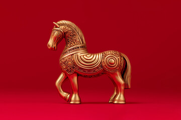 Golden horse on red background, Chinese New Year concept	