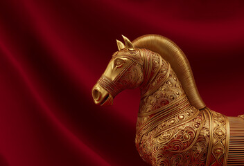 Golden horse on red background, Chinese New Year concept	