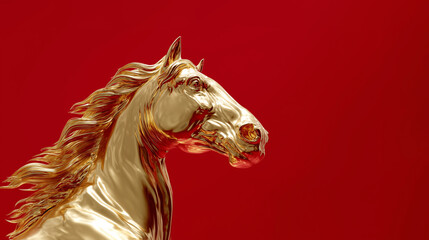 Golden horse on red background, Chinese New Year concept	