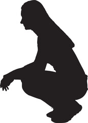 vector; silhouette of a side view of squatting woman