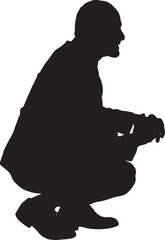 vector; silhouette of a side view of squatting man dressed in suit