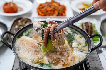 Korea traditional food. Octopus Soup