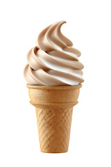 Creamy swirl soft serve ice cream in a waffle cone a delicious summer treat