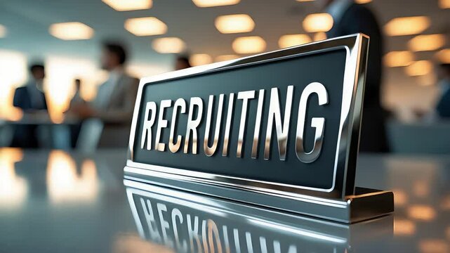 Recruiting Sign Office Desk People Background Meeting Room Business Hiring Event Indoor Space