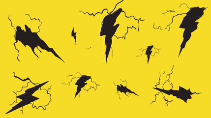 Obraz premium Black lightnings strike yellow backdrop abstract scene energy