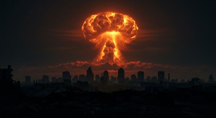 Nuclear Explosion Over City A Devastating Depiction of Destruction and Fallout