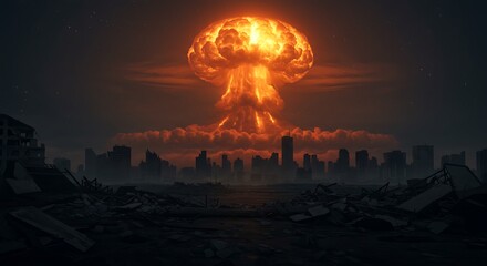 Nuclear Explosion Devastation Post-Apocalyptic Cityscape
