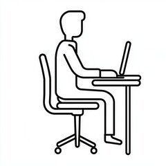 person at desk pictogram, minimal line art, office posture 