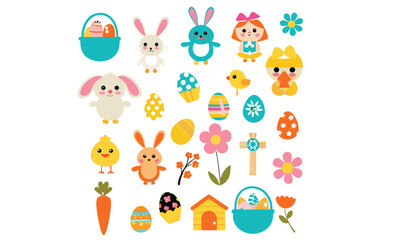 A collection of Easter bunny and bird characters