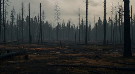 Aftermath of a Wildfire A Desolate Forest Landscape