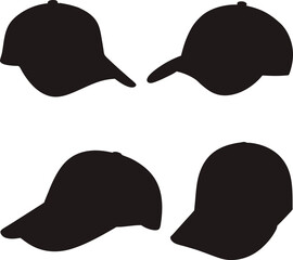 Baseball Cap Silhouette Vector Set; Collection of retro hats silhouette Top hat ; Set of Various Hat and Cap Silhouette vector illustration