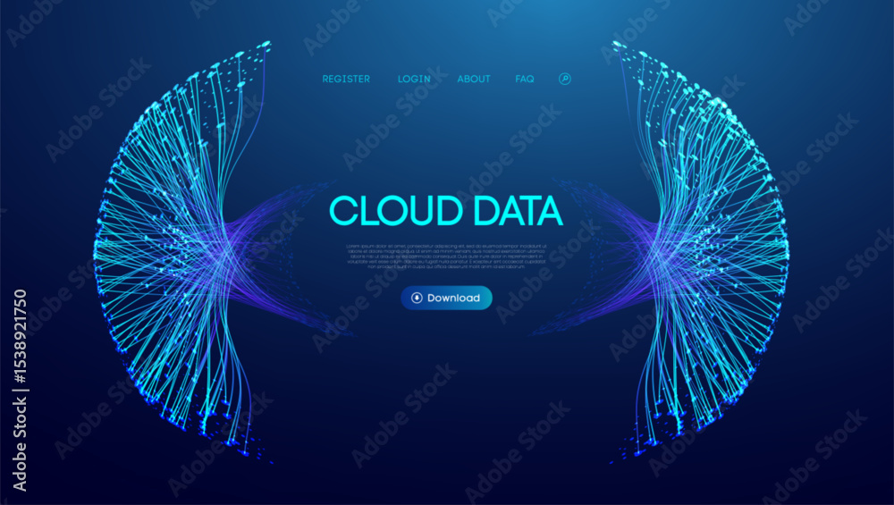 Poster abstract cloud data flow background with big ai and digital line circle connections. futuristic tech
