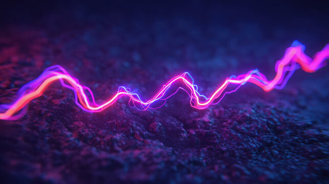 Vibrant neon pink and purple electric wave pulses dynamically over a dark, textured surface, creating a futuristic and energetic visual effect.
