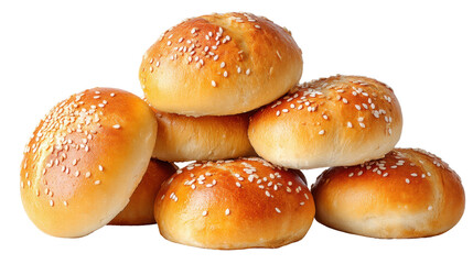 Sesame bread bun isolated on transparent background with golden crust and soft texture