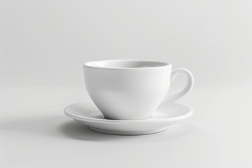 Sharp Image of Empty White Coffee Cup and Saucer on White Background