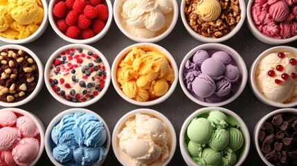 Assorted ice cream scoops in small white bowls (1)