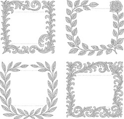 Set of vintage decorative vector frames with floral borders and ornate retro design elements