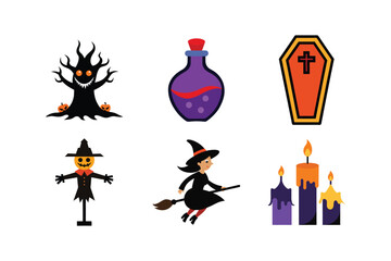 Set of Halloween elements colorful vector illustration