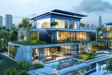 Smart home management homes with solar panels AI  Remote control and home new luxury management