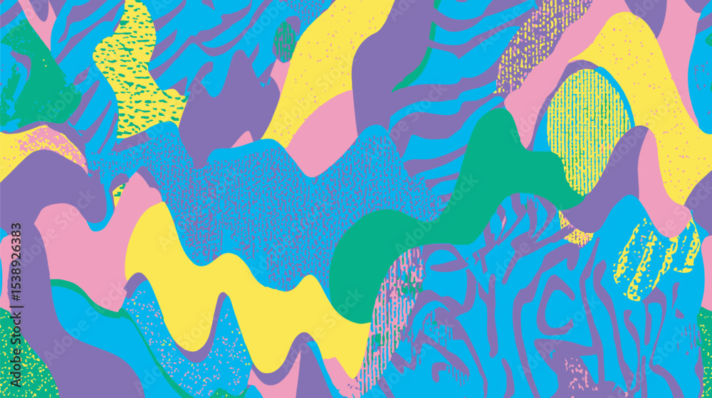 Poster abstract shapes interplay vibrant patterns creating dynamic scene backdrop