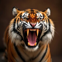 Fototapeta premium Striped Bengal tiger, a big dangerous wildcat predator with piercing eyes