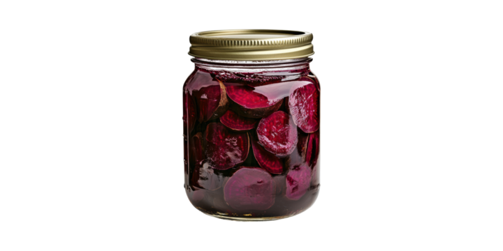 Jar Of Pickled Beets. Preserved Vegetables For Culinary And Health Benefits Isolated On Transparent Background