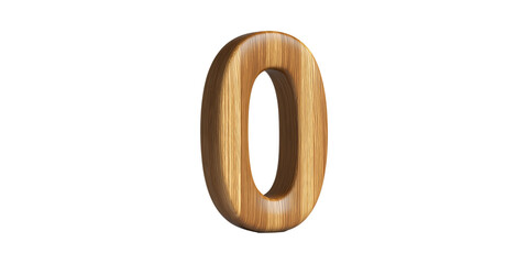 Wooden Number Zero Sculpture. Natural Material Design And Minimalist Aesthetics Isolated On Transparent Background