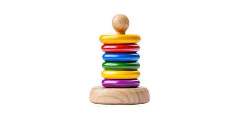 Colorful Wooden Stacking Toy For Children. Educational Development And Motor Skills Enhancement Isolated On Transparent Background