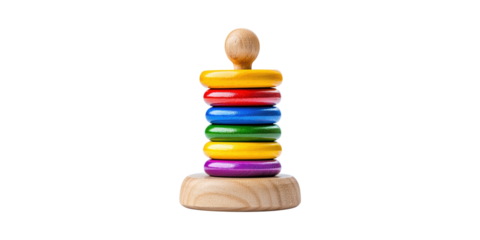 Colorful Wooden Stacking Toy For Children. Educational Development And Motor Skills Enhancement Isolated On Transparent Background