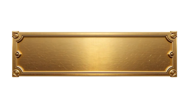 Golden Metal Rectangular Nameplate Brushed Gold Texture Ornate Frame - Powered by Adobe