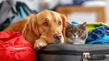 An adorable golden retriever puppy resting comfortably on a soft, beige travel cloth in a cozy, indoor setting.