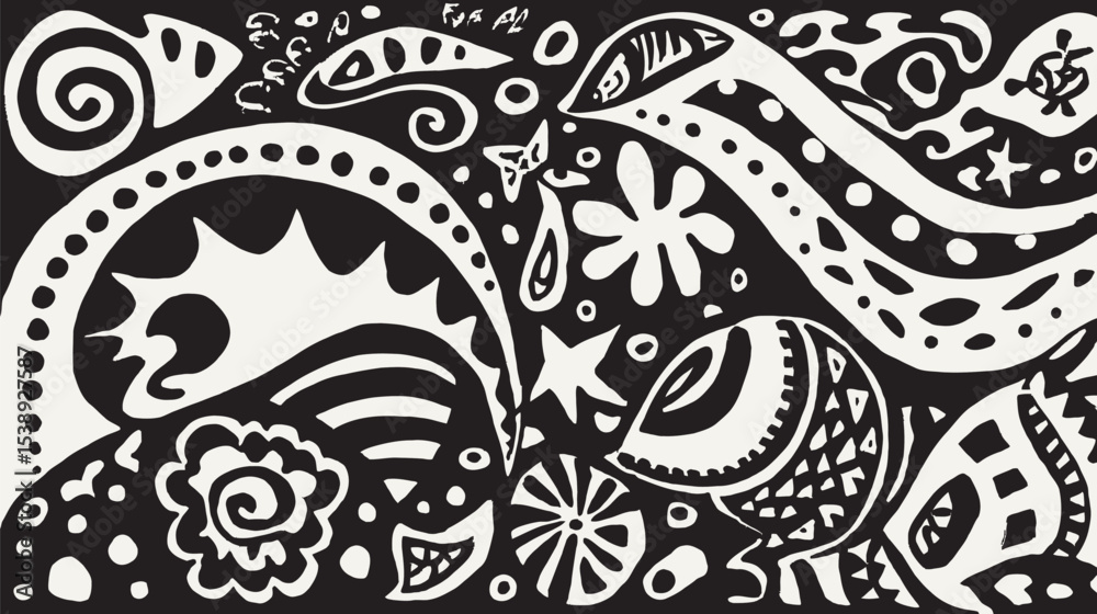 Poster abstract shapes interweave monochrome background texture creating pattern