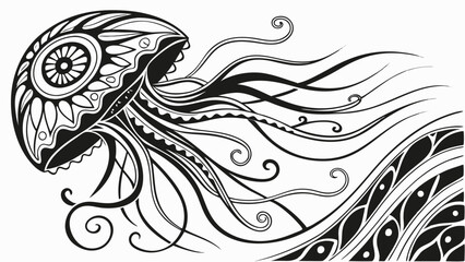 Abstract swirling black and white monochrome psychedelic design