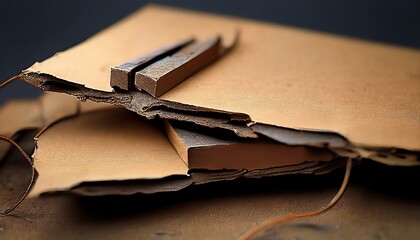 Detailed Macro Shot of a Torn Cardboard Box Showing Texture, Shredded Edges, and Packaging Material - Grunge Abstract Background