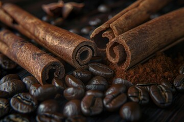 Clear Pixel Picture of Cinnamon Sticks and Coffee Beans